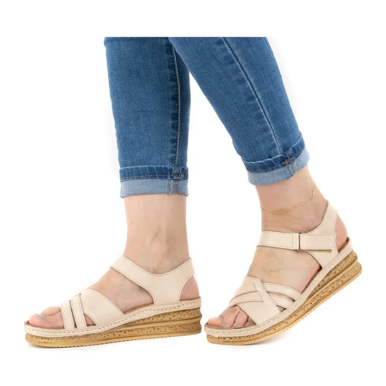 WASAK Comfortable women's leather sandals 0658W beige