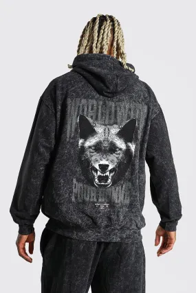 Wolf Graphic Acid Wash Hooded Tracksuit | boohooMAN UK