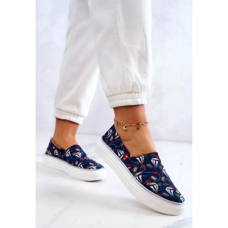 Women's Sneakers Slip On Memory Foam Big Star JJ276016 Navy Blue multicolored