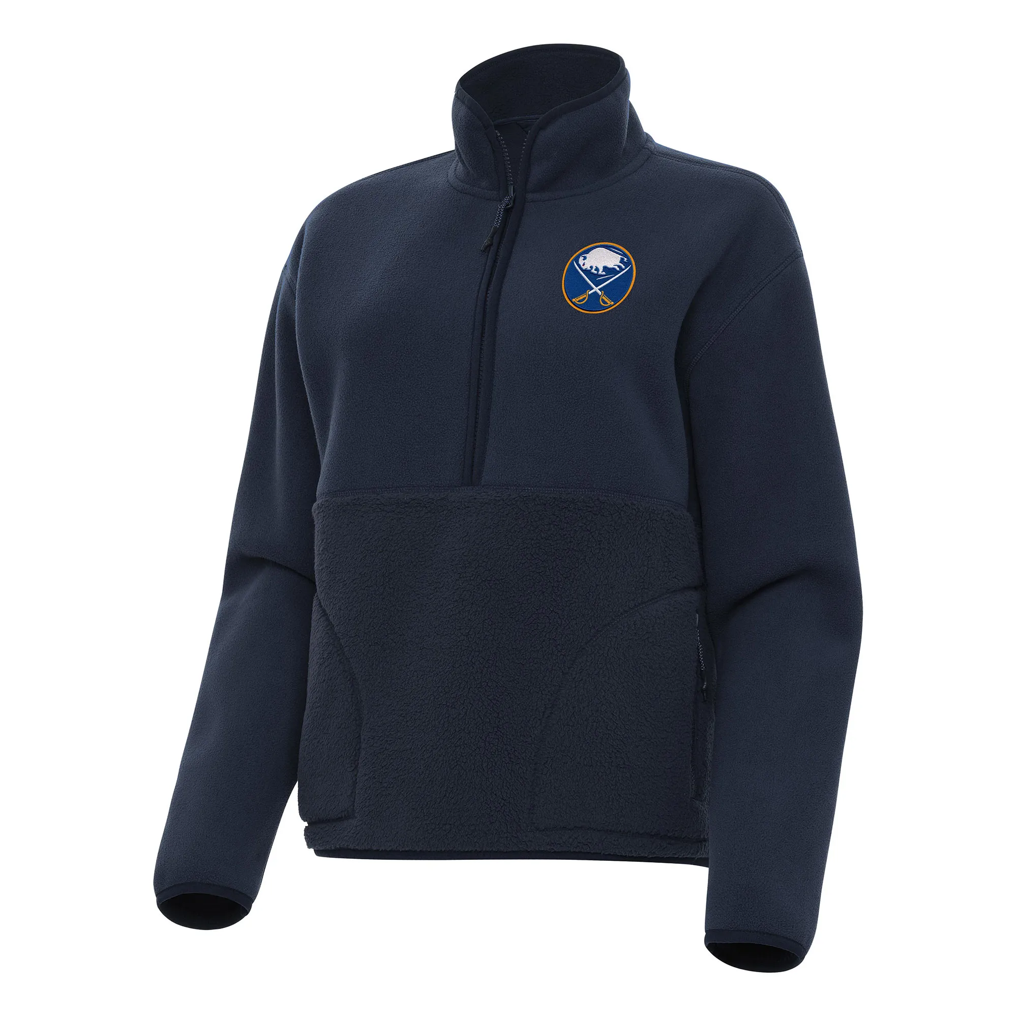 Women's Buffalo Sabres Antigua Navy Figure Half-Zip Pullover Sweatshirt