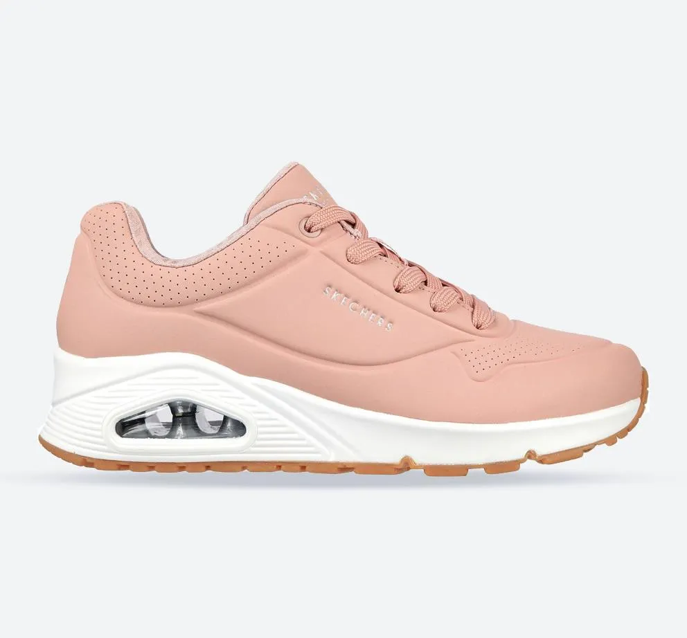 Women's Wide Fit Skechers 73690 Uno Stand On Air Sports Sneakers - Blush